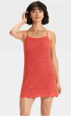 NWT A New Day Mini Crochet Shift Dress Rust Coral thumbnail 1