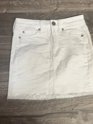 American Eagle White Super Stretch Raw Hem Denim Mini Skirt Size 00 thumbnail 5