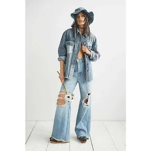 Free People We The Free Ollie Extreme Wide Leg destroyed distressed denim jeans 25 NEW thumbnail 2