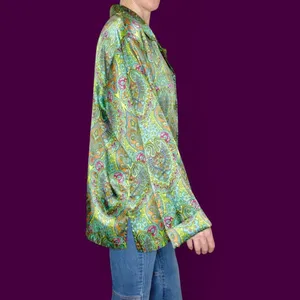 Vintage Y2K Victoria’s Secret Green Abstract Button Down Sleepwear Shirt thumbnail 6