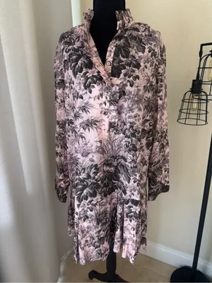 Tuckernuck Pink Toile Print Ruffle Collar Mini Dress Size M Cottagecore thumbnail 2