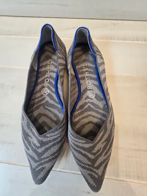 {9.5} Rothy's Gray Zebra Pointed Slip On Ballet Shoe thumbnail 3