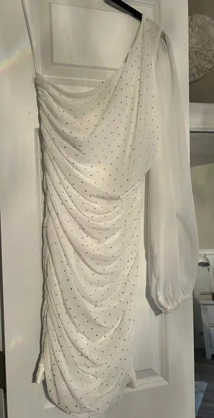 Hello Molly White One Sleeve Sparkly Dress thumbnail 3