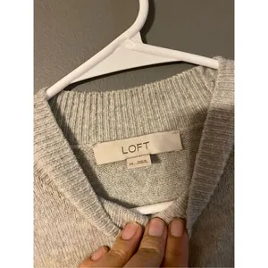 Loft Light Gray Mock Neck Sweater Tie Front Wool Blend Sz XS thumbnail 3