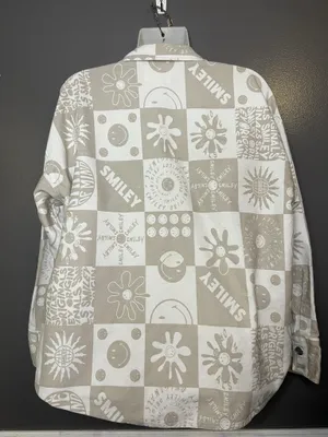 Smiley X H&M Shirt Womens Small Beige Smiley Face Graphic Twill Button Up thumbnail 7