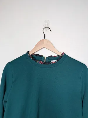 J. Crew Tartan ruffle-collar pullover Hunter Green Long Sleeve Knitwear Medium thumbnail 2