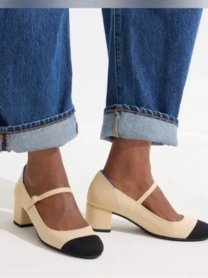 New Rothy’s Rothy The Mary Jane Heel Heels Cream Black Captoe Cap Toe 9 thumbnail 1