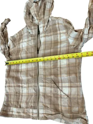 Eddie Bauer Linen Plaid Zip Up Hooded Jacket Size Large Tan Brown Orange thumbnail 7