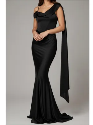 LEAU Celine Corset Drape Satin Gown, Black,Small thumbnail 2