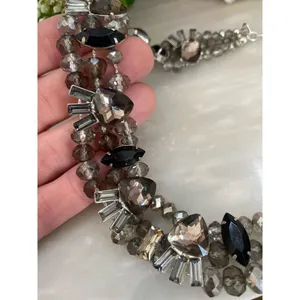 Silver Rhinestone and black rhinestone cluster necklace and earring set thumbnail 2