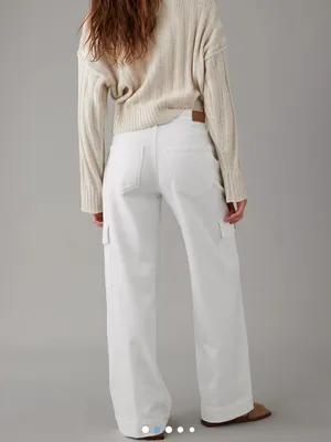 American Eagle Baggy Wide Leg Cargo Jeans White Women’s 6 X-Long Stretch New thumbnail 2