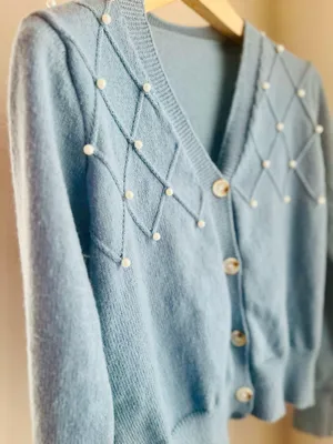 Blue Pearl-embellished Cardigan thumbnail 1