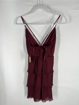 NWT Altar’d State Burgundy Pleated Tiered Mini Dress Size S thumbnail 12