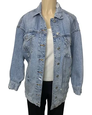 American Eagle Oversized Distressed Denim Jean Jacket‎ Small thumbnail 1