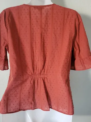 Madewell Women's Rust Red Button-Front V-Neck Blouse Size 6 thumbnail 3