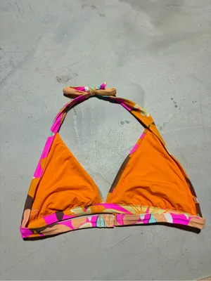 aerie Floral Halter Bikini Top in Pink, Orange & Brown XL thumbnail 3