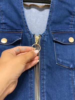 Navy Blue Denim Mini Dress with Front Zip thumbnail 9