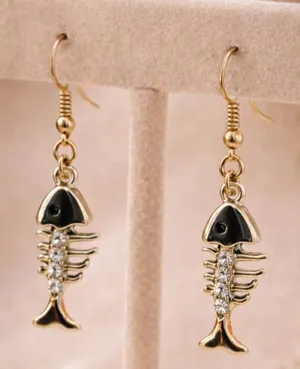 Zircon Crystal Fish Bone Dangle Earrings: Silver Plated Boho Jewelry thumbnail 1
