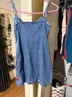 Hollister denim mini dress cherry graphic on side thumbnail 2