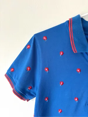 Tory Burch Sport Performance Pique Polo Surf Blue Dear Flower Embroidered Golf thumbnail 3