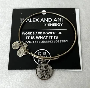 Alex and Ani Silver It Is What It Is Charm Bangle Bracelet thumbnail 1