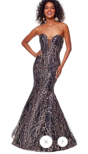 Clarisse Strapless Black Gold Iridescent Sequins Mermaid Formal Dress 2 #3719 thumbnail 1