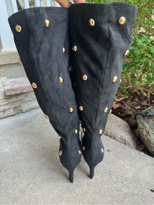 a new day Black Knee-High Studded Boots with Gold Studs 7.5 NWT thumbnail 4