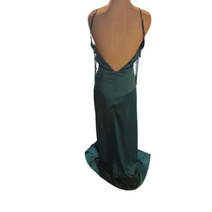 CAPULET Emerald Green Satin Slip Maxi Dress Spaghetti Straps Double Slit Size‎ S thumbnail 7