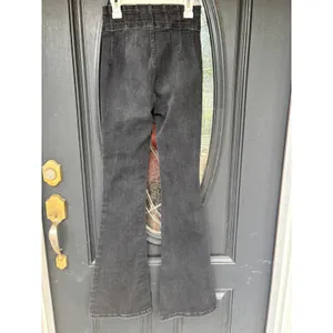 Free People We The Free High Rise Flare Jeans Washed Black Size 25 Double Button thumbnail 5