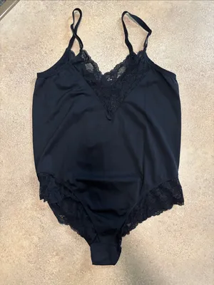 Black Lace-Trim V-Neck Bodysuit for Women thumbnail 1