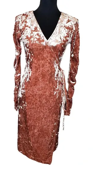 Leith Pink Velvet Long Sleeve Wrap Dress‎ thumbnail 1