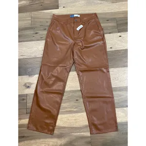Old Navy Pants Size 14 Tan Faux Leather High Rise OG Loose Button Zip Front NWT thumbnail 3