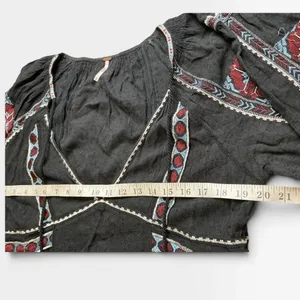 Free People Black Embroidered Mini Dress V-Neck Tassel Boho Gauze Womens Medium thumbnail 2