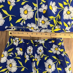 Kate Spade Sunshine Floral Pajama Set XS Blue White Button Up Long Sleeve PJ Set thumbnail 8