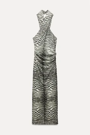 Zara Dress maxi halter mesh bodycon zebra animal print evening date party thumbnail 10