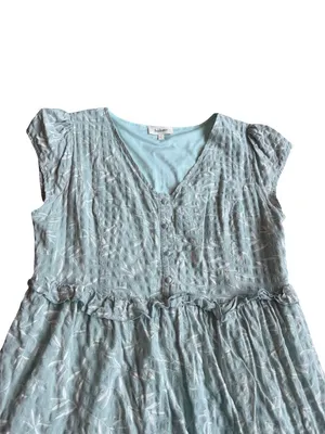 Bohme Mint Tiered Shift Dress Short Sleeve White Leaf Print Boho Size Large thumbnail 2