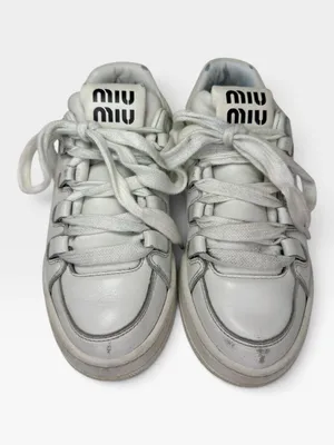 Miu Miu White Leather Logo Low Top Sneakers Made in Italy SIZE 35.5 thumbnail 7