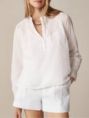 J. Crew Pintuck Lace Trim Top in Cotton Voile thumbnail 1