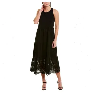J. CREW Tiered Cotton Black Boho Eyelet Hem Summer Boho Long Dress S thumbnail 5