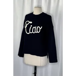 WILDFOX Couture Dinner Party‎ Ciao Bella Black White Embroidered Sweater Small thumbnail 5