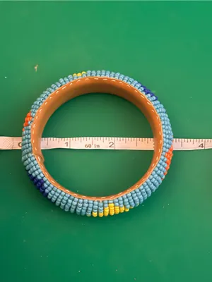 Native Hand-Beaded Turquoise Bracelet with Colorful Accents leather interior thumbnail 6