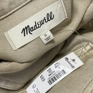 NEW Madewell Air Denim Tan Khaki Short Sleeve Button Down Crop Shirt Top Size S thumbnail 4