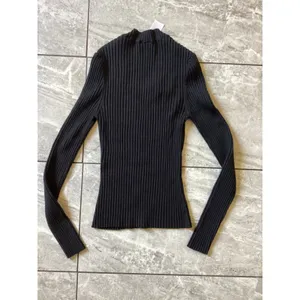 Wolford Black Ribbed Virgin Wool Cotton Square Neck Sweater Long Sleeve Small thumbnail 5