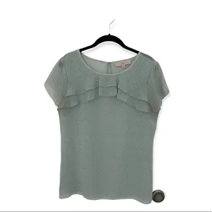 Ann Taylor LOFT Women’s Size S Semi-Sheer Ruffle Blouse Short Sleeve Top thumbnail 2
