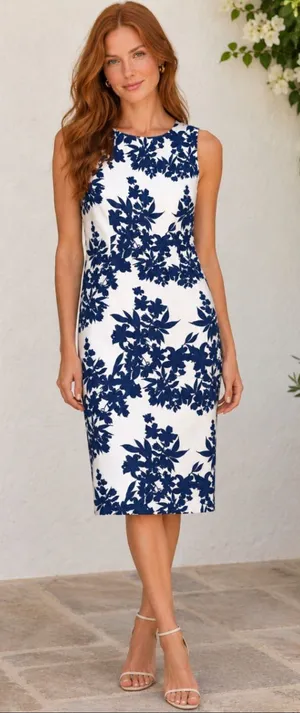 Hobbs London floral white blue shift dress $348 party formal classic fall thumbnail 1