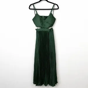 NEW Lulus Got the Glam Emerald Green Satin Pleated Cutout Maxi Gown Dress XS thumbnail 5