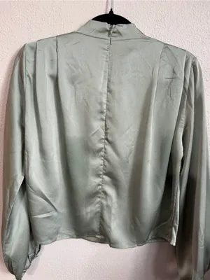 Line & Dot Satin Mock Neck Blouson Top - Sage Green thumbnail 6