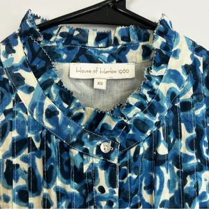 House of Harlow Melba Blue Floral Ruffle Button Front Sleeveless Mini Dress XS thumbnail 6