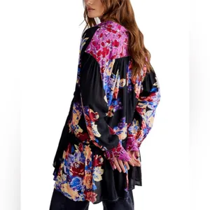 Free People Bunch A Brunch Tunic‎ Top Dress Black Motif Pink Purple Floral Small thumbnail 6