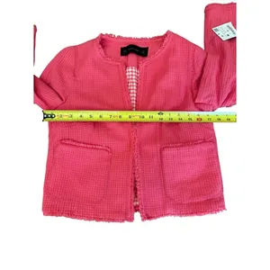 Zara Basic Cotton Tweed Jacket Frayed Fringe Pink Womens Size Medium NEW thumbnail 8